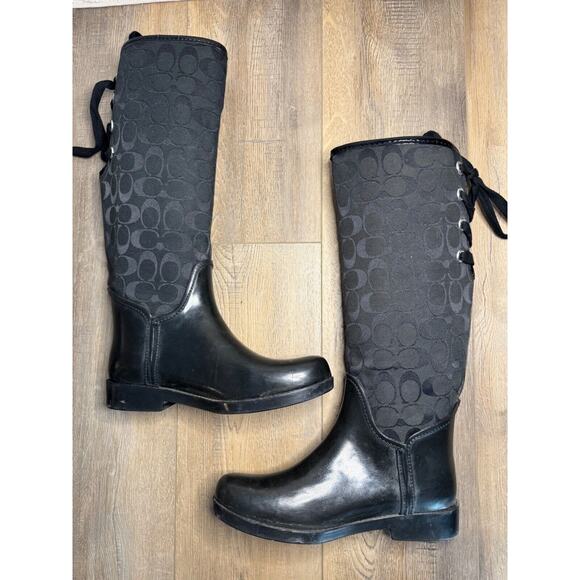 Coach Tristee Rain Boot Denim Signature C 17" Lace Back - Picture 4 of 16